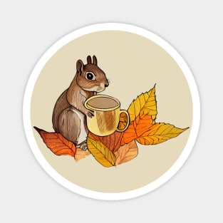 Squirrel drinking coffee, autumn scene Magnet